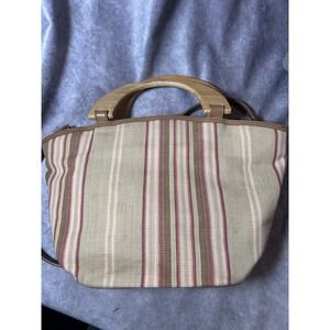Fossil 75062 Y2K Striped Woven Handbag Wood Handles Boho Shoulder Bag
